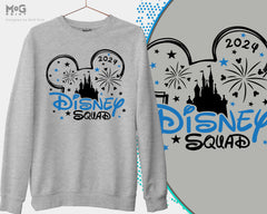 Disney Squad 2024 Printed Sweatshirt, Mickey & Minnie Disneyworld Sweater, Family Matching Jumper, Vacation Holiday Trip Crew Sweatshirt