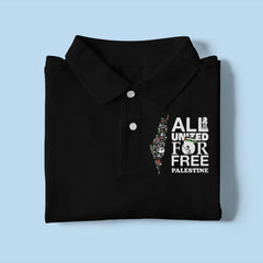 All United For Free Palestine Graphic Art Polo T-shirt, Support Palestine Cause End Israeli Occupation Protest Tee For Men
