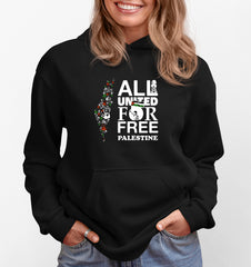 All United For Free Palestine Unity Peaceful Message Stop War Graphic Hoodie For Adults Kids, End Israeli Occupation Solidarity Jumper