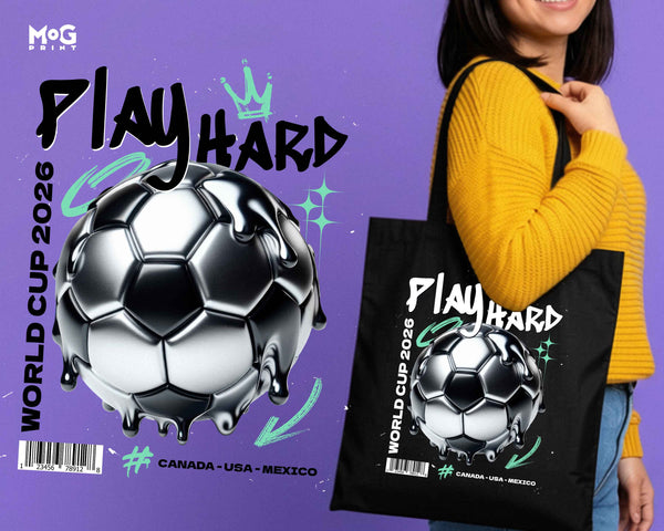 Play Hard Football World Cup 2026 Tote Canada USA Mexico Canvas Bag