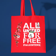 All United For Free Palestine Tote Bag, End Israeli Occupation Stand With Palestinian Cause Graphic Art Shoulder Gift Bag For Activist