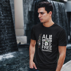 All United For Free Palestine Unity Solidarity Graphic Art T-shirt, Support Palestinian Cause Anti-War Political Awareness Gift Tee For Men