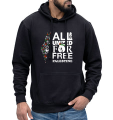 All United For Free Palestine Unity Peaceful Message Stop War Graphic Hoodie For Adults Kids, End Israeli Occupation Solidarity Jumper