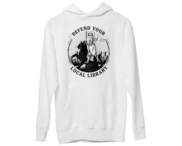 Defend Your Library Hoodie Bookish Cat Funny Sweater Book Lover Gifts