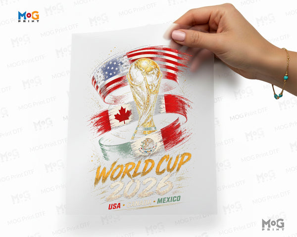 Football Trophy World Cup 2026 Iron On USA Canada Mexico Flags DTF