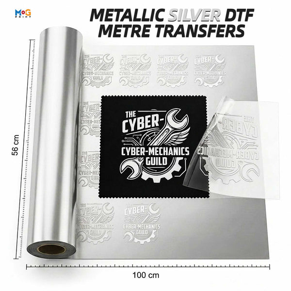 Personalised Metallic Silver DTF Metre Gang Sheets Cold Peel Transfer