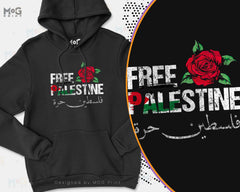 FREE PALESTINE Arabic Hoodie, Rose Flower Anti War, Human Rights Activist, Arabic Gifts, East Africa Heritage Palestinian Flag - Jumper