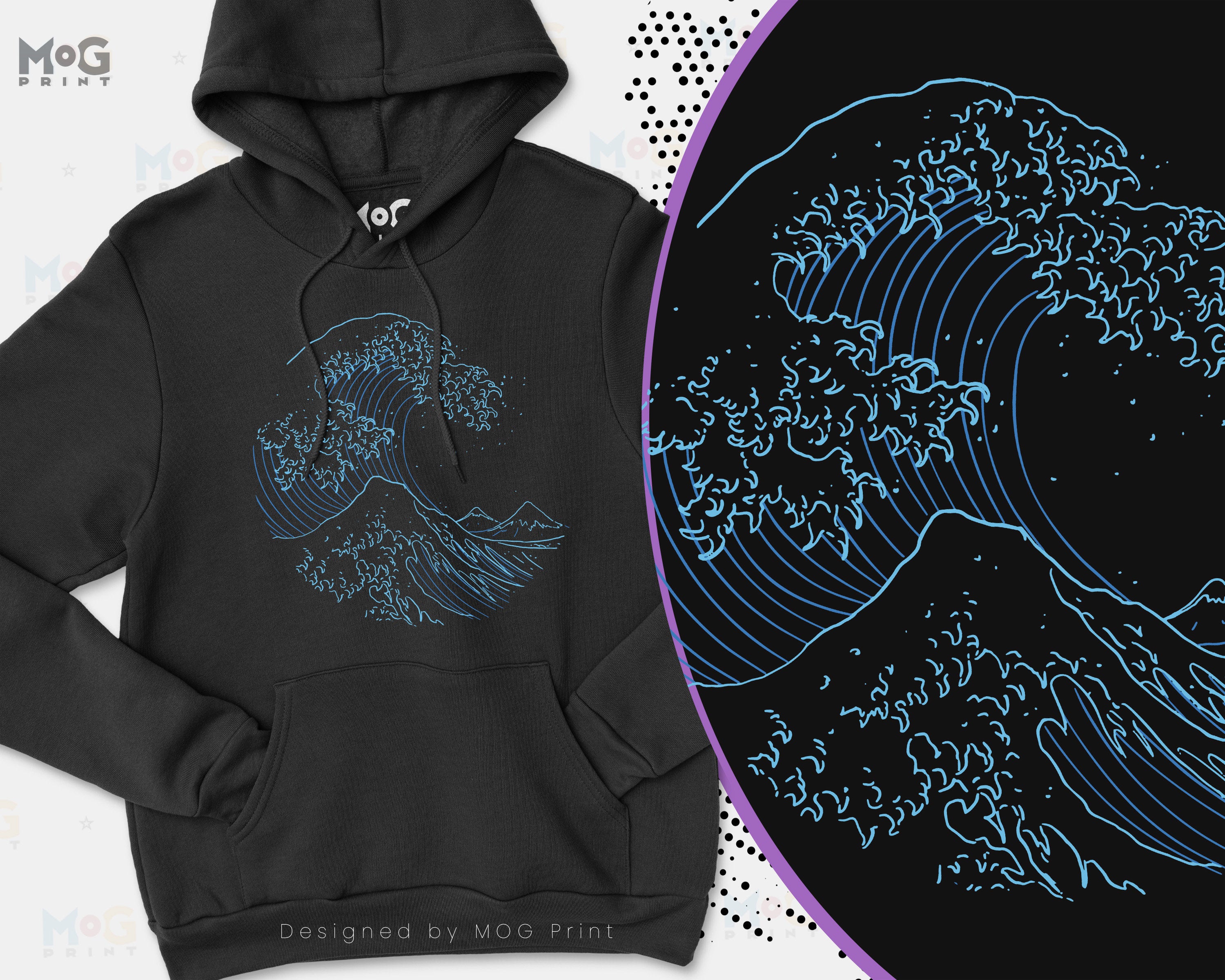 Hokusai The Great Wave Hoodie Aesthetic Japanese Kanagawa vaporwave cl Mog Print