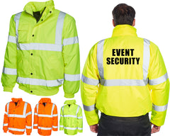 Event Security Hi Vis Bomber Jacket Hi Viz Road Safety Coat Personalised Text Name Event Club Party Wedding Stag Do Event Mens Workwear Job