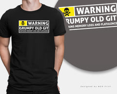 Warning Grumpy Old Git Approach with Caution T-shirt Funny Grandfather gift for Parents Elderly Grandparents Novelty For Him Dad Granddad
