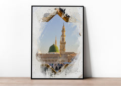 Watercolour Islamic Art Ramadan Eid Posters, 3 Islamic Holy Places, Masjid Al Haram, Masjid An-Nabawi, Masjid Al Aqsa, Wall Art Poster