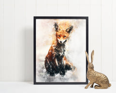Watercolour Fox Poster Portrait Styled Large Wall Art Poster Perfect Gift Home Decor, Premium Quality, Animal Poster Print From A4 - A0