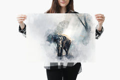 Elephant Watercolour Poster Styled Large Wall Art Effect Perfect Gift Home Decor, Premium Quality Paper, Animal Poster Print from A4 - A0