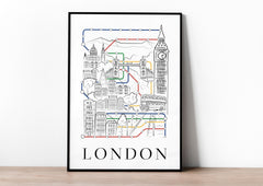 LONDON POSTER, London Wall Art, London Print, London Skyline, London Gifts, London Decor, London Living Room, London Underground Art Poster
