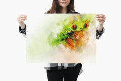 Watercolour Frog Poster Portrait Styled Large Wall Art Poster Perfect Gift Home Decor, Premium Quality, Animal Poster Print from A4 - A0