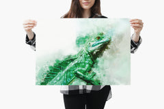 Chinese Water Dragon Lizard Portrait Styled Watercolor Art Poster Perfect Gift Home Decor, Premium Quality, Animal Poster Print A4 - A0