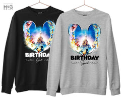 Disneyland Birthday Squad Printed Sweatshirt, Matching Sweaters for Boys Girls, Disney Theme Celebration, Mickey and Friends Family Shirts