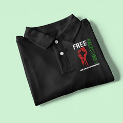 Free Palestine Fist Symbol Graphic Palestinian Flag Support Polo T-shirt, End Israeli Occupation For United Palestine Protest Gift Tee