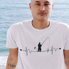 Fishing Heart Beat Pulse T-Shirt Fisherman Gift Angling Angler Catching Fish Fathers Day Daddy Grandad Gift Tee Mens Birthday Shirt