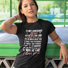 To My Gorgeous Wife I Love You T-shirt Romantic Gifts T-shirt Anniversary Gift for Her