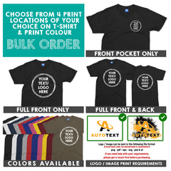 Wholesale Custom Work T-Shirt, Personalised Logo Photo Shirt, Custom Logos / Text Company Business Workwear Tshirts, ALL Colours & Sizes