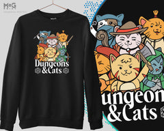 Dungeons and Cats Short Sleeve DnD D&D Gaming Geek Gift Idea Kitten Sweatshirt, Fantasy Roleplaying Gamers Gift Sweater