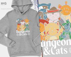 Dungeons and Cats Hoodie DnD D&D Gaming Geek Gift Idea Kitten Jumper, Fantasy Roleplaying Gamers Gift Hoody, Dungeons n Dragons Parody Hood