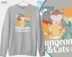 Dungeons and Cats Short Sleeve DnD D&D Gaming Geek Gift Idea Kitten Sweatshirt, Fantasy Roleplaying Gamers Gift Sweater