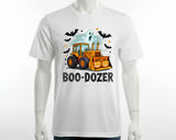 Funny Halloween Boo Dozer Ghost Pumpkin T-Shirt Trick or Treat Bats Spooky Top