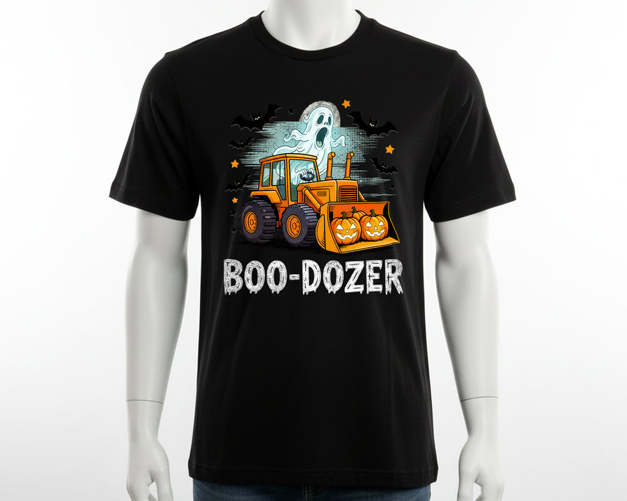 Funny Halloween Boo Dozer Ghost Pumpkin T-Shirt Trick or Treat Bats Spooky Top