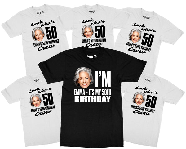 Look Who's 50 Custom Face Birthday T-shirt Personalised Photo Gift Tee