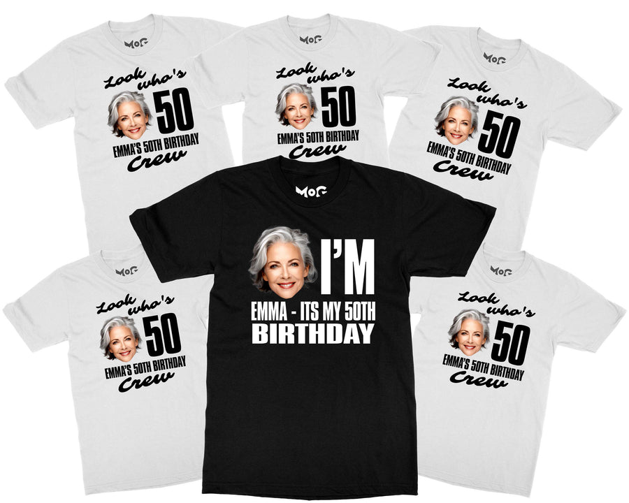 Look Who's 50 Custom Face Birthday T-shirt Personalised Photo Gift Tee