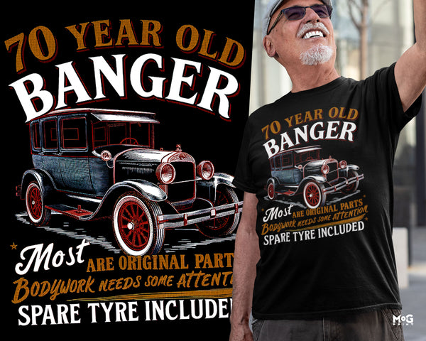 70 Year Old Banger Classic Car T-shirt Funny Vintage Auto Grandpa Gift for Men Father