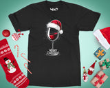 Funny Santa Hat Wine Glass T-shirt Holiday Drinking Tee Merry Xmas Top