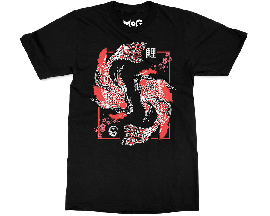 Yin Yang Koi Fish Wave T-shirt Cherry Blossom Japanese Art Unisex Tee
