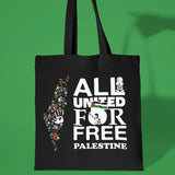 All United For Free Palestine Tote Bag, End Israeli Occupation Stand With Palestinian Cause Graphic Art Shoulder Gift Bag For Activist