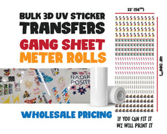 Bulk 3D Stickers Wholesale UV DTF Transfer Customised Metre Gang Sheets UK