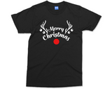 Merry Christmas Reindeer T-shirt Red Nose Rudolph Antlers Face Shirt Xmas Gifts