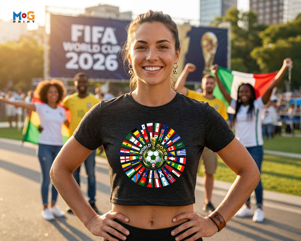 World 2026 Cup Crop Top USA Canada Mexico Flags Football Women's Tee