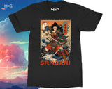 Wonder Woman Samurai Art T-shirt Japanese Superhero Hokusai Great Wave Art