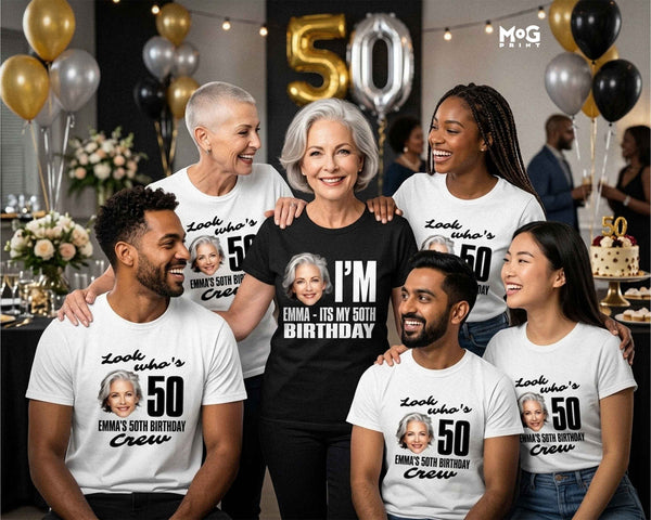 Look Who's 50 Custom Face Birthday T-shirt Personalised Photo Gift Tee