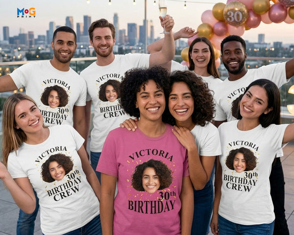 Custom Face 30th Birthday Group T-shirt Personalised Photo Party Top