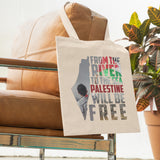 From the River to the Sea Palestine Will Be Free Canvas Tote Bag, Palestinian Rights Bag, Free Palestine Supporter Gifts, Aesthetic Tote Bag