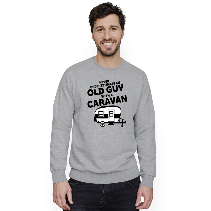 Never Underestimate An Old Guy With A Caravan Sweatshirt Funny Mens Camper Van Jumper