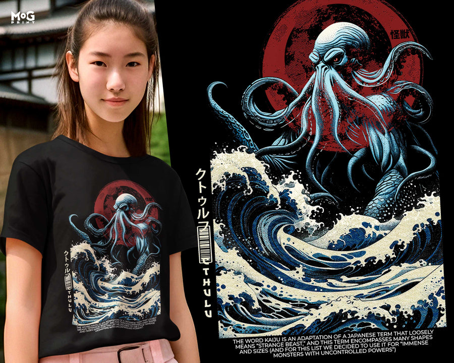 Call of Cthulhu Gothic Monster T-shirt Japanese Hokusai Great Wave HP Lovecraft Horror Tee