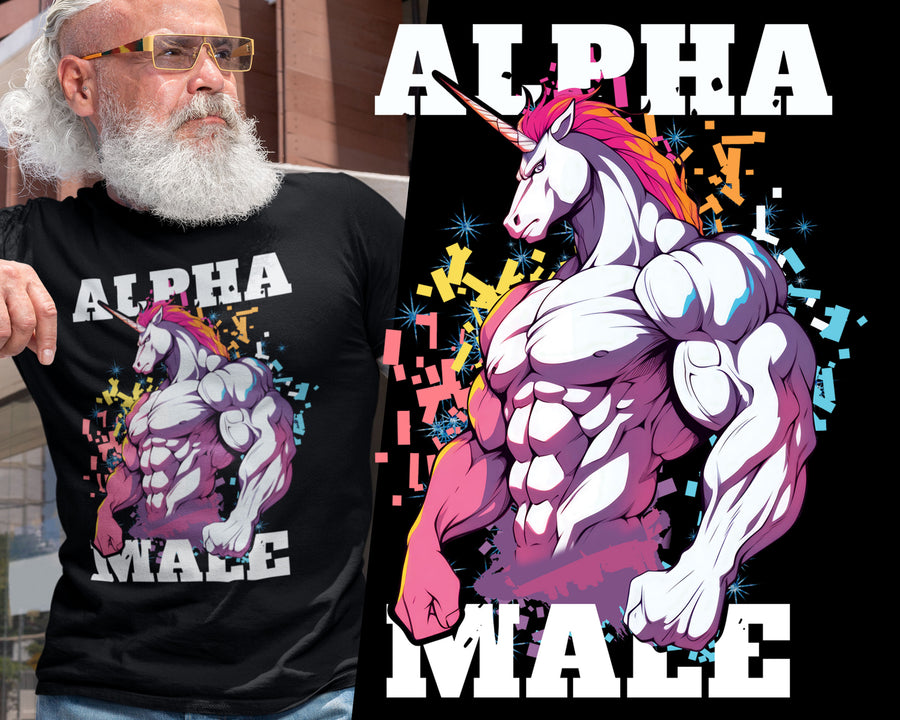 Funny Alpha Male Ironic Unicorn T-shirt Manly Joke Sigma Male Gym Tee For Him