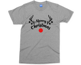 Merry Christmas Reindeer T-shirt Red Nose Rudolph Antlers Face Shirt Xmas Gifts