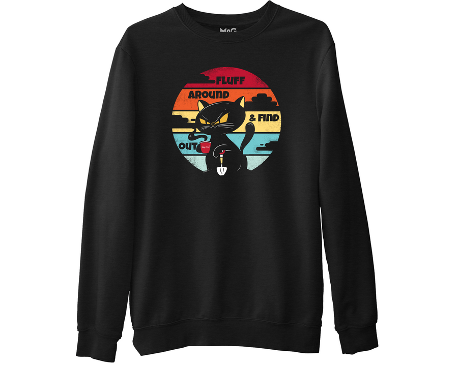 Retro Kitty Sunset Sweatshirt Funny Coffee Cat Joke Around Gift Jumper