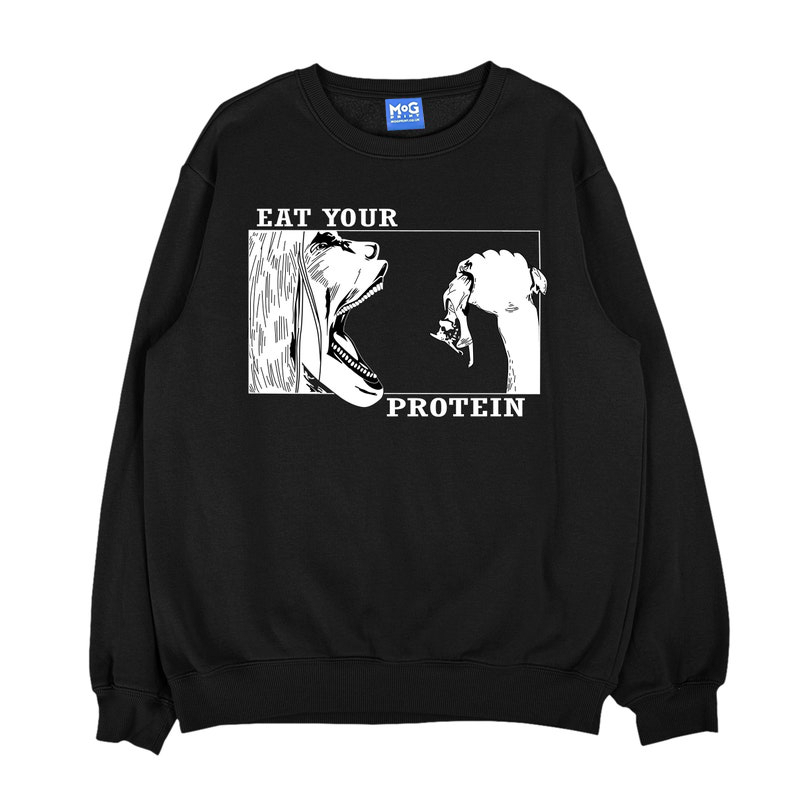 Funny Anime Sweatshirt Eat Your Protein Attack On Titan Anime GYM Jumper Manga Art
