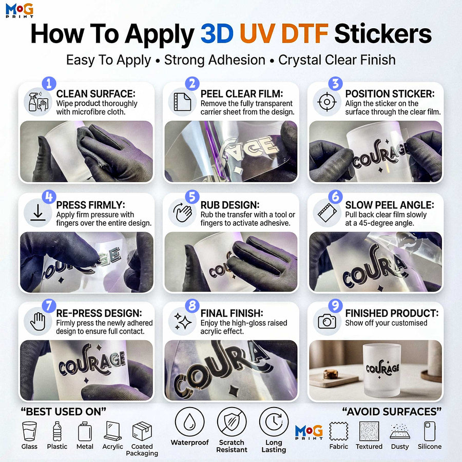 Custom 3D UV DTF Drinkware Stickers Raised Cup and Tumbler Decals